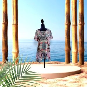 MIROL Women's Asymmetrical Tunic Top Pastel Paisley XL